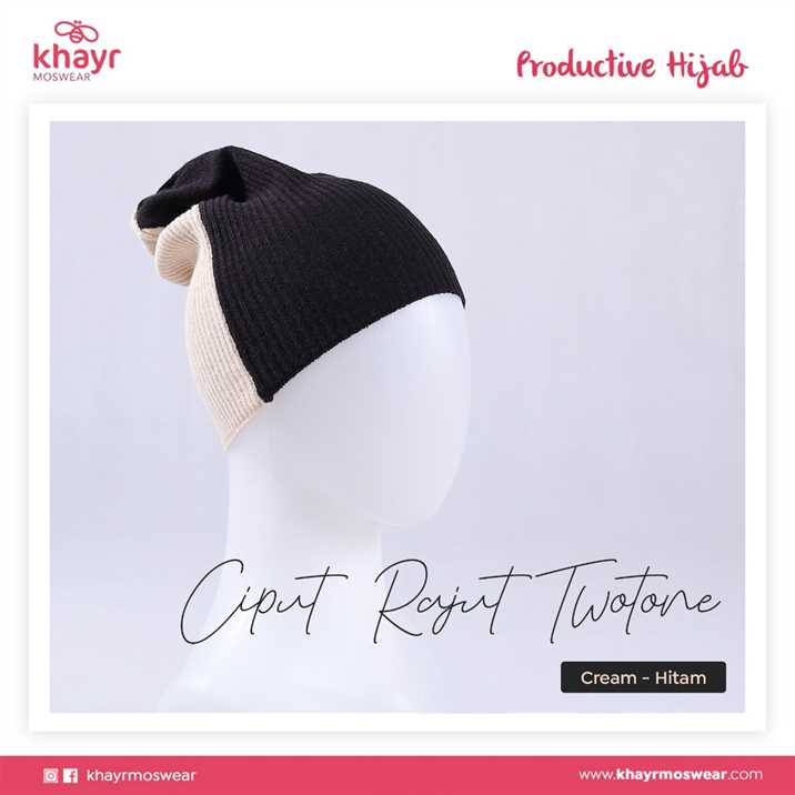Ciput Rajut Twotone 03 Hitam - Cream