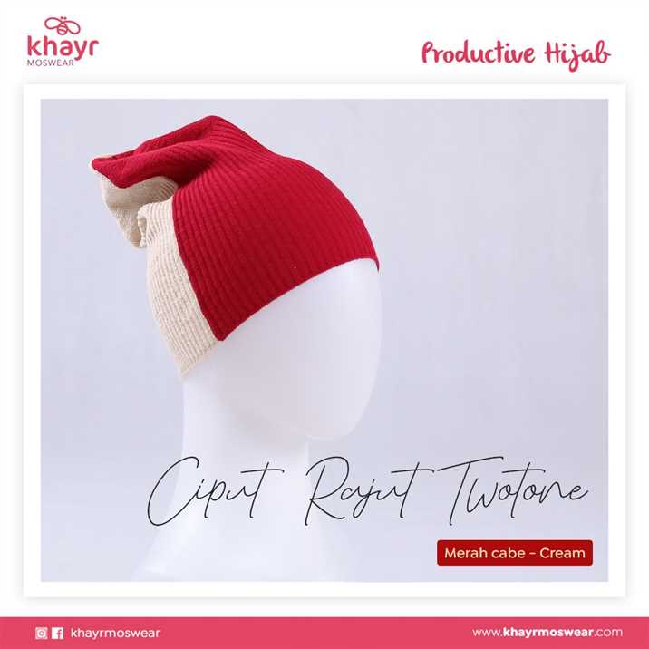 Ciput Rajut Twotone 12 Cream - Merah Cabe