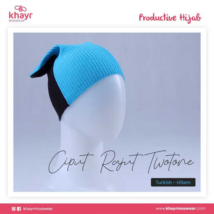 Ciput Rajut Twotone 04 Hitam - Turkis